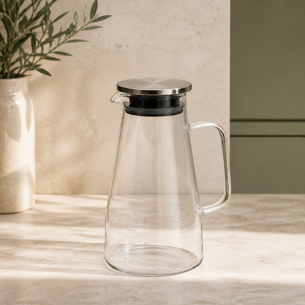 Jarra de Vidro com Tampa de Inox 1,7 L ambientado em uma casa organizada