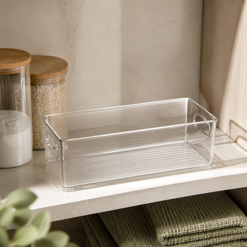 Organizador Multiuso Acrílico 25,5 cm ambientado em uma casa organizada