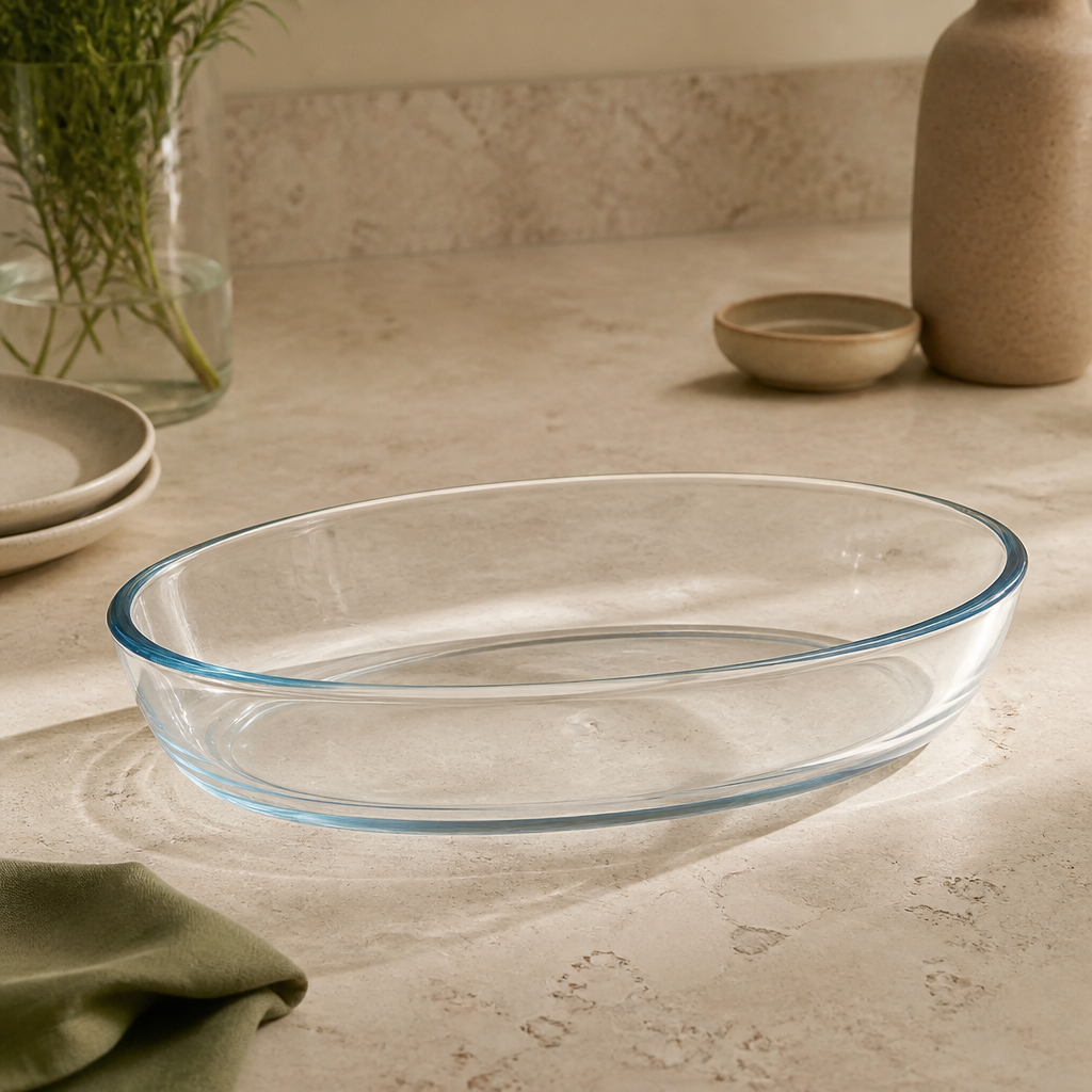 Assadeira de Vidro Oval 2,4 L ambientado em uma casa organizada