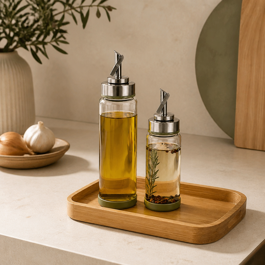 Galheteiro de Vidro Essence com 2 Peças ambientado em uma casa organizada