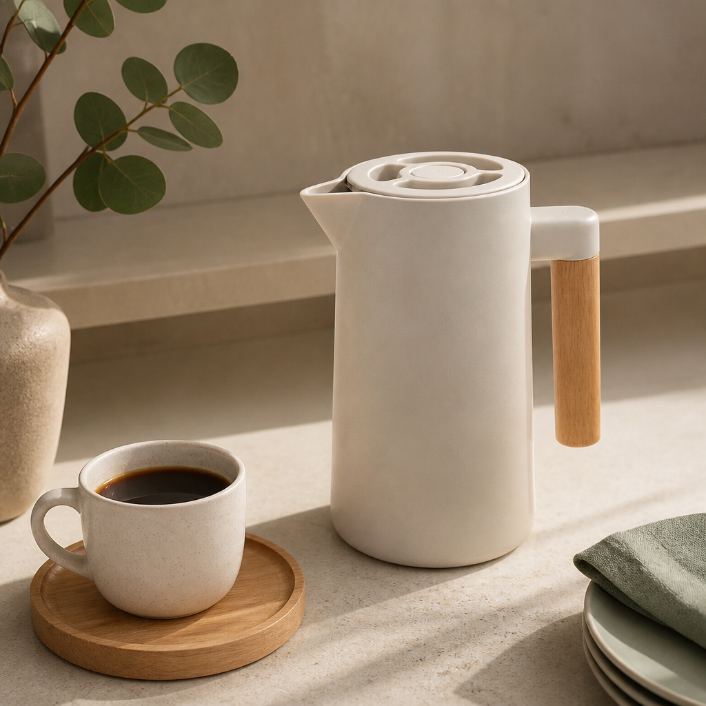 Garrafa Térmica Wood 1 L ambientado em uma casa organizada