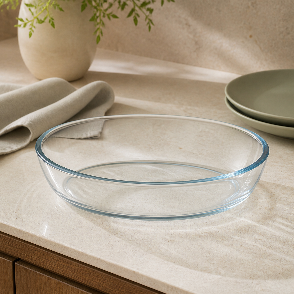 Assadeira de Vidro Oval 1 L ambientado em uma casa organizada