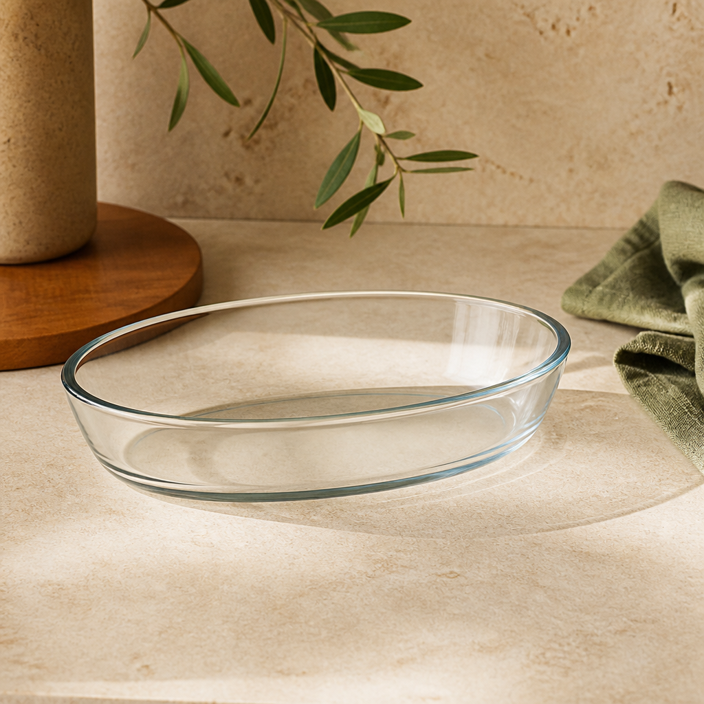 Assadeira de Vidro Oval 700 ml ambientado em uma casa organizada
